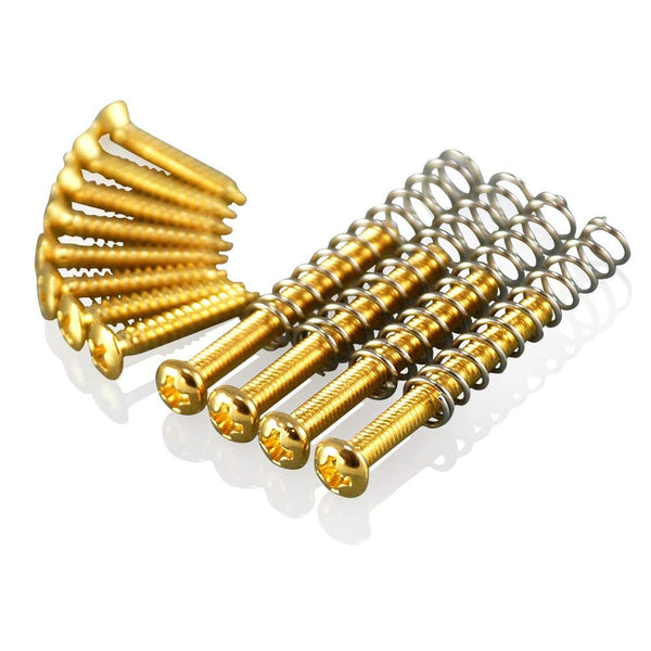 VANSON Gold Mounting Ring Screw Kit (Includes 4 x Humbucker Pickup Mounting Screws & Springs, 8 x Mounting Rings Screws) for Les Paul, SG, ES Type Guitars