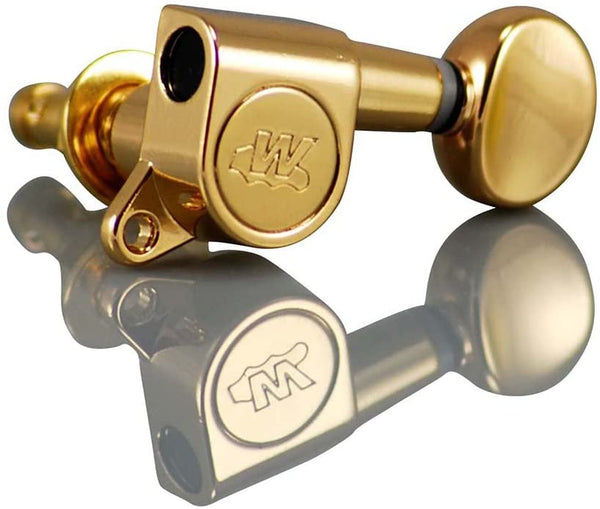 Wilkinson WJ05 EZ-LOK Gold (3-a-side) Tuners / Machine Heads for SG, ES, PRS, Schecter, Ibanez, Electric Guitar  (3-a-side, Gold)